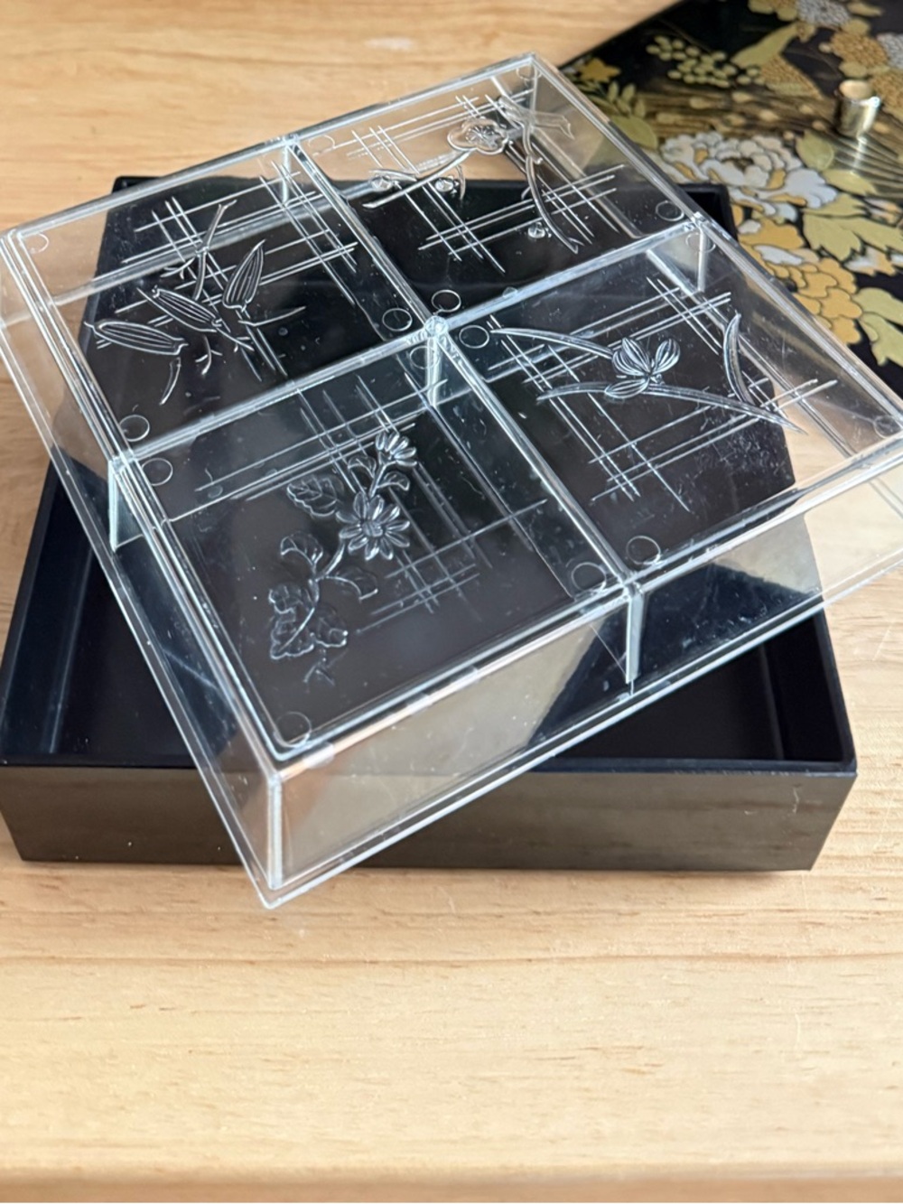 Vintage Otagiri Japan Black & Gold Lacquerware Peacock Peony Lidded Trinket Box - Picture 8 of 16